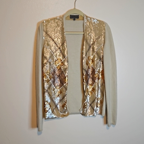 Les Copains Cream Sequined Cashmere Sweater Size 42 EUC - Picture 1 of 8
